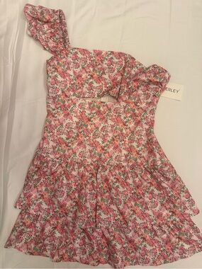 Cherley Pink Floral One-Shoulder Ruffle Asymmetrical Mini Dress
